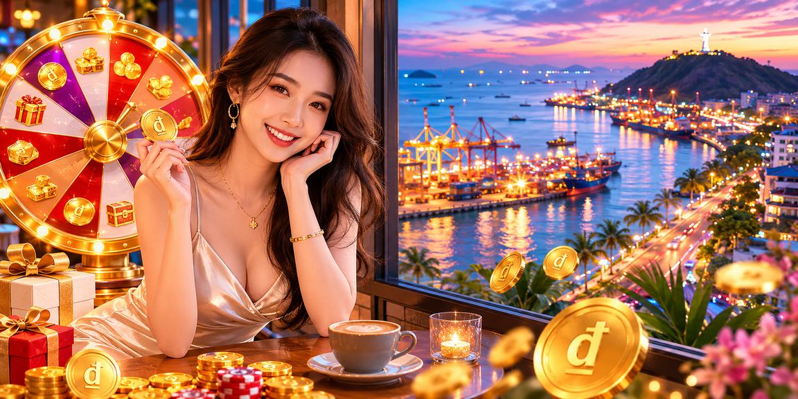 Cảnh chơi roulette bên ly cà phê Việt Nam nhìn ra bờ biển Vũng Tàu buổi sáng